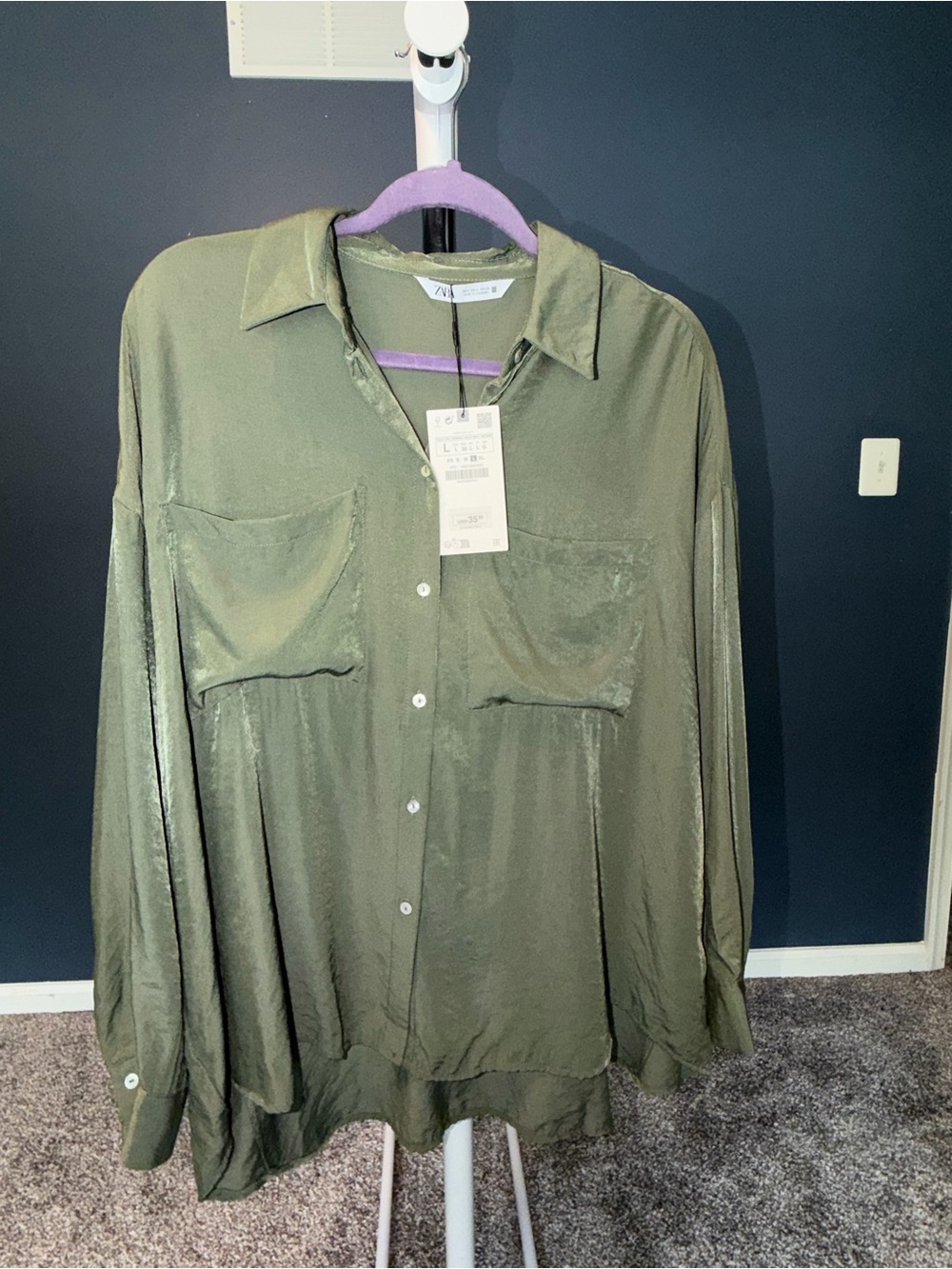 Zara Olive Green Women's Button-Down Shirt